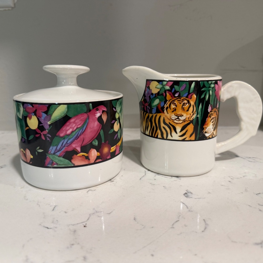 Vintage 90's - Vitro Master - Sugar Bowl and Creamer Set Tropical Maximalist